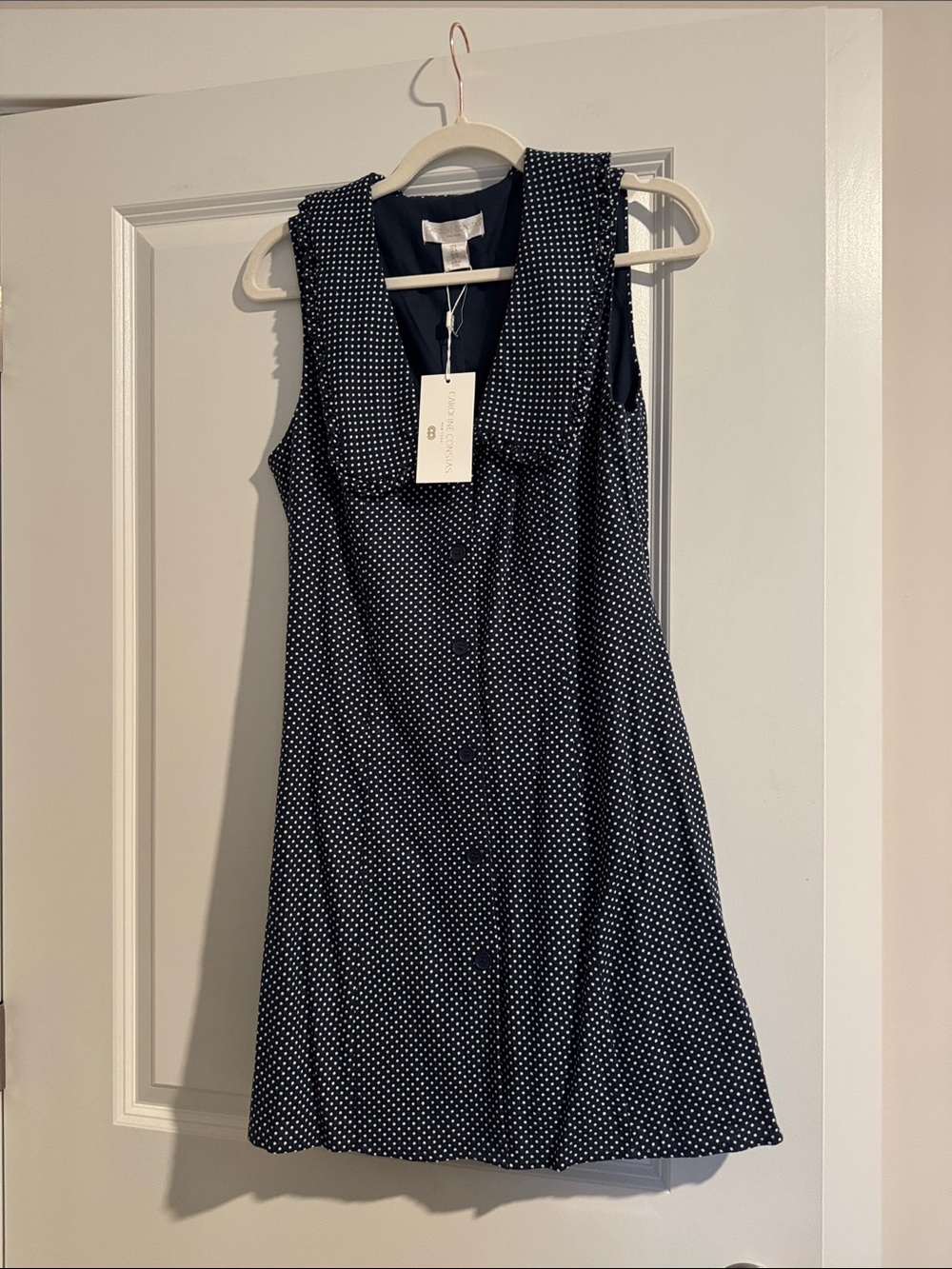 NWT Caroline Constas Navy Polka Dot Sleeveless Dress